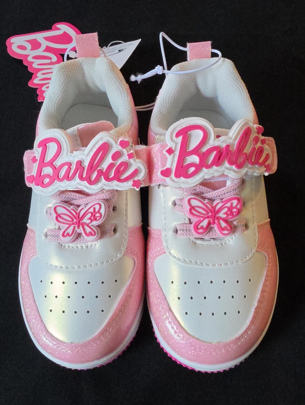Barbie Pink and White Butterfly Velcro Sneakers